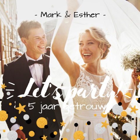 Uitnodiging voor huwelijksjubileum met glitter