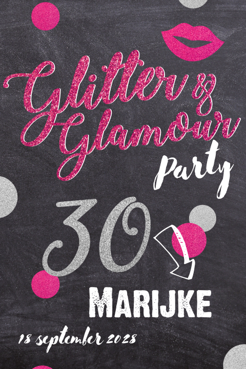 30 jaar verjaardag uitnodiging met roze glitter