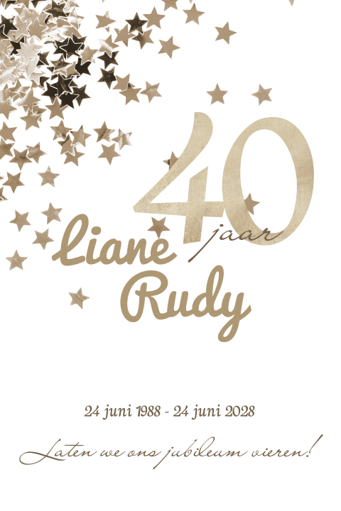 Staande uitnodiging 40 jaar getrouwd met sterren confetti