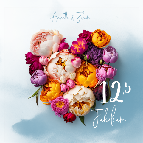 Jubileum uitnodiging hart bloemen 12,5