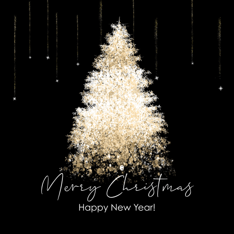Kerstkaart gouden kerstboom vallende sterren