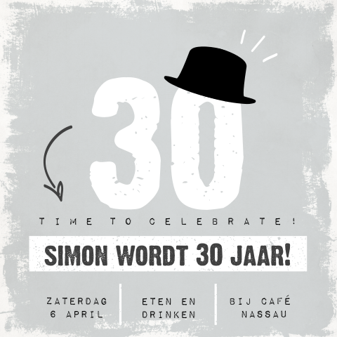 Uitnodiging voor een 30e verjaardag met hoedje