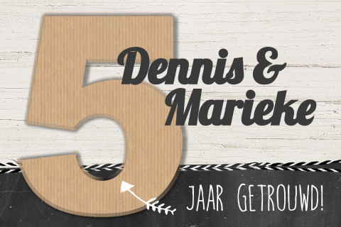 Jubileum Kaart 5 jaar getrouwd - Houten prikbord