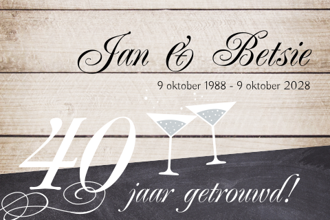 Veertig jaar getrouwd uitnodiging met cocktails en hout