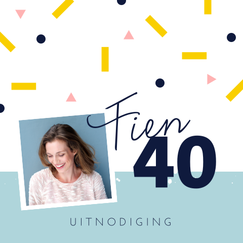 Uitnodiging 40 jaar met feestelijke printjes en foto
