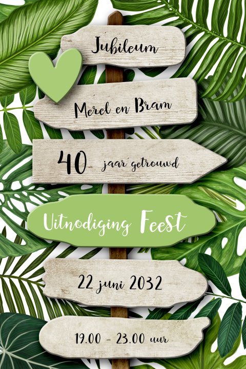Uitnodiging 40 jaar getrouwd met botanische wegwijzer