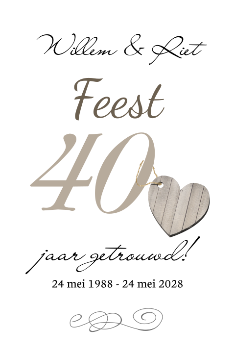 Uitnodiging 40 jaar getrouwd met houten hartje