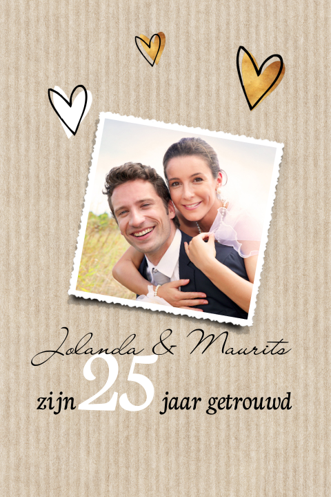 25 jaar getrouwd kaart op kraft met foto en goud