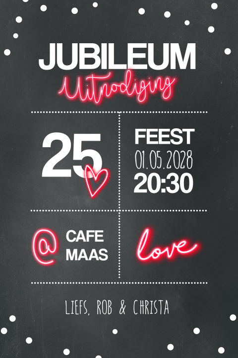 Hippe uitnodiging 25 jaar getrouwd met neon letters