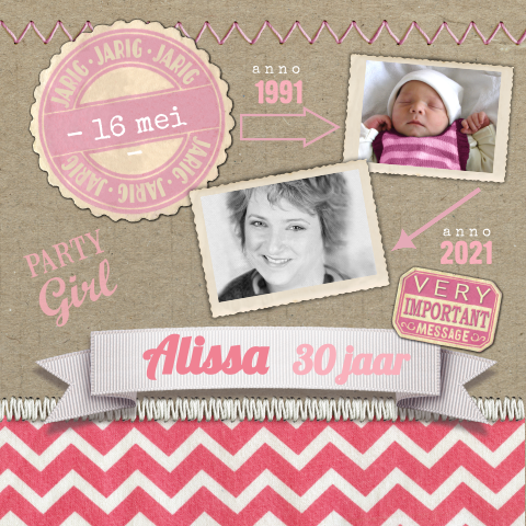 Vrolijke uitnodiging verjaardag  met chevron patroon