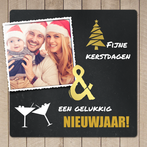 Kerstkaart met foto op krijtbord achtergrond