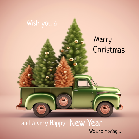 Kerst Verhuiskaart - truck met kerstbomen