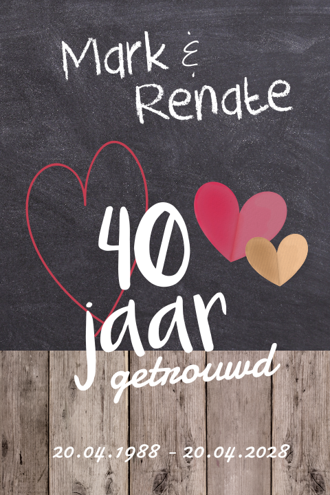 Uitnodiging robijnen huwelijk met hartjes