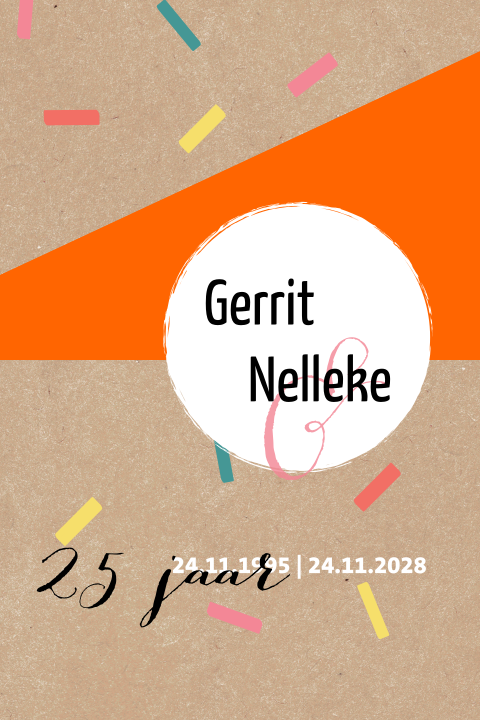 Uitnodiging 25 jaar getrouwd met kraft en veel kleurtjes