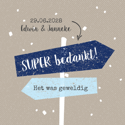 Bedankkaart met vrolijke wegwijzer