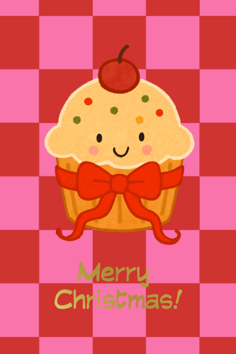 Unieke kerstkaart met cupcake in vrolijke kleuren