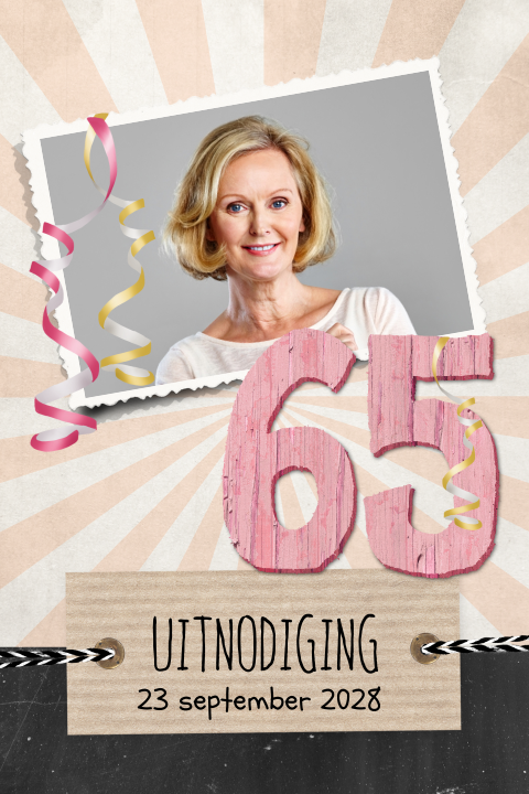 Uitnodiging 65e verjaardag in roze vintage stijl!