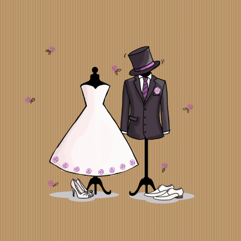 Trouwkaart met paspoppen in kraftlook