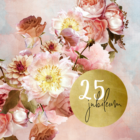 Jubileumkaart 25 jarig huwelijk roze bloemen