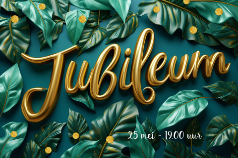 JUBILEUM goud op Petrol botanische achtergrond 25