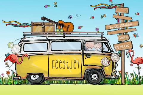 Stoere uitnodiging met volkswagenbus