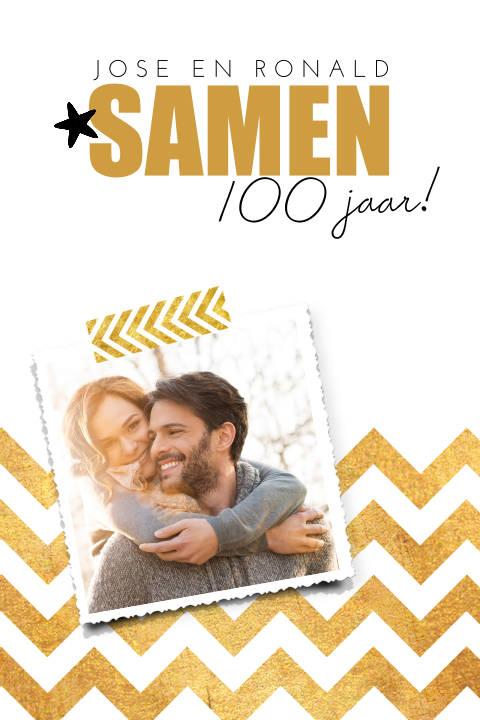 Uitnodiging samen 100 verjaardag met glitter en goud