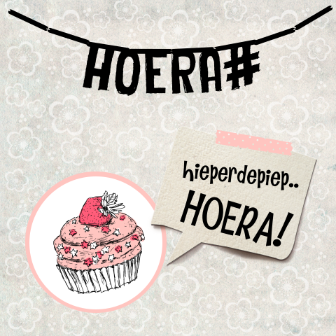Lief felicitatiekaartje met slinger en cakeje