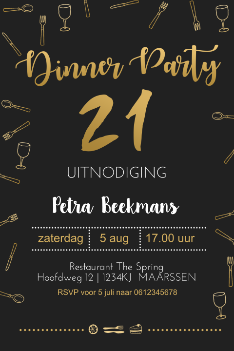 Leuke originele uitnodiging voor een 21 diner