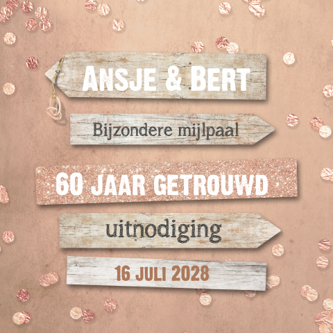 Uitnodiging 60 jaar getrouwd met wegwijzer