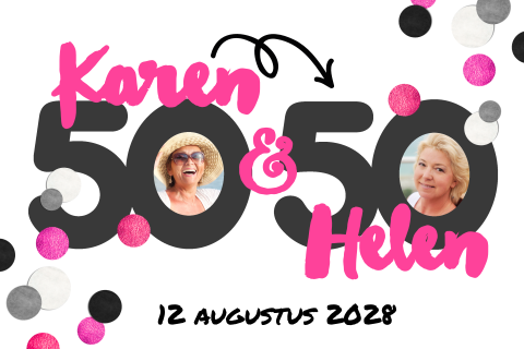 Samen 100 uitnodiging met roze confetti
