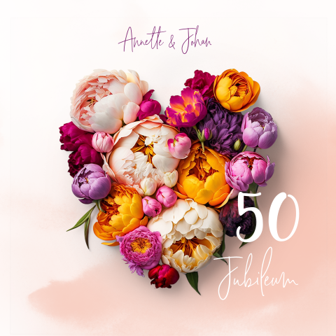 Jubileum uitnodiging hart bloemen 50