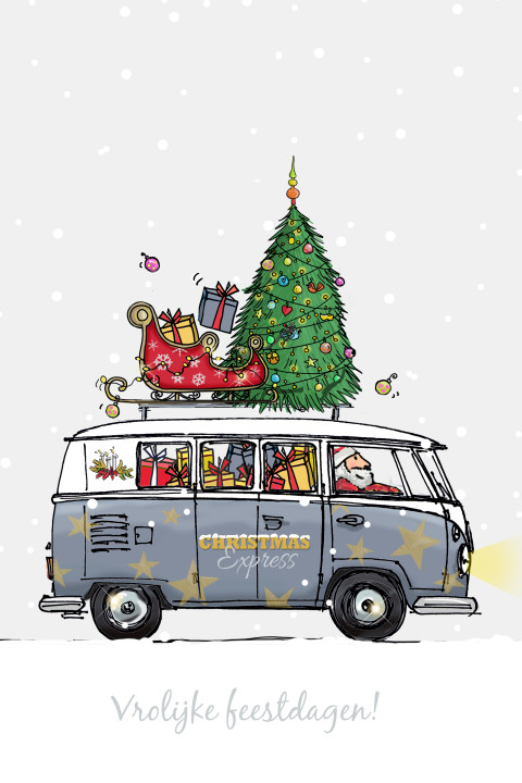 Vrolijke Kerstkaart met Volkswagenbus