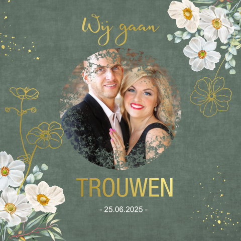 Trouwen witte anemoontjes goudfolie