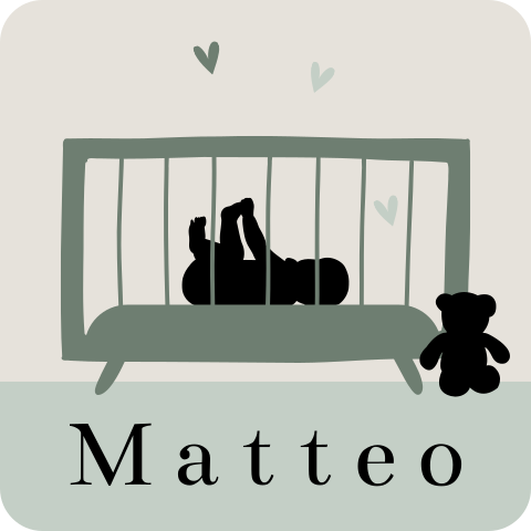 Vierkante sticker silhouet baby jongen in wiegje