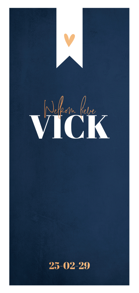 Minimalistisch geboortekaartje jongen in blauw met koperfolie hartje