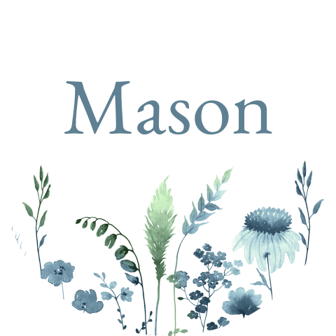 Sluitsticker jongen met blauw groene waterverf bloemen