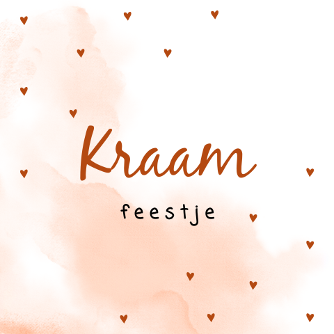 Kraamkaartje meisje met hartjes en oranje waterverf