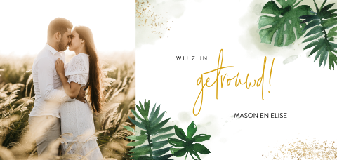 Tropische getrouwd kaart met gouden spetters