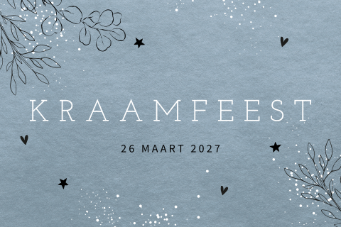 Blauw kraamkaartje jongen met spetters en blaadjes