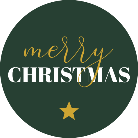 Groene kerstzegel met sierlijke tekst 'Merry Christmas'