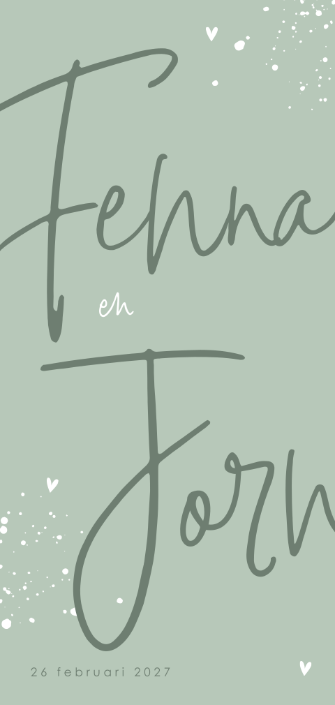 Groen tweeling geboortekaartje jongen en meisje met trendy typografie