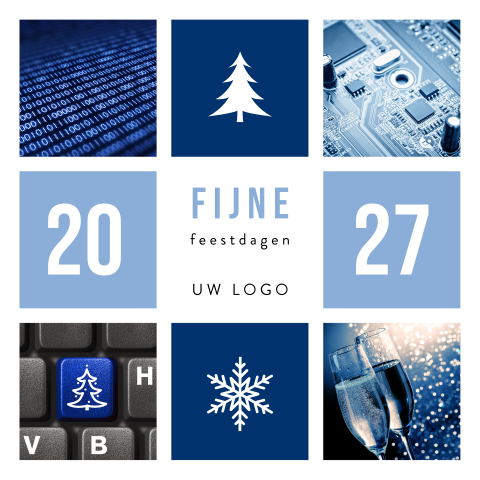 Blauwe kerstkaart ICT met foto's en 2027
