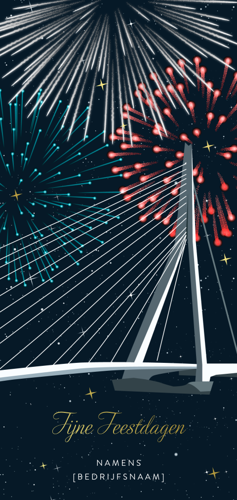 Donkerblauwe kerstkaart met Erasmusbrug Rotterdam