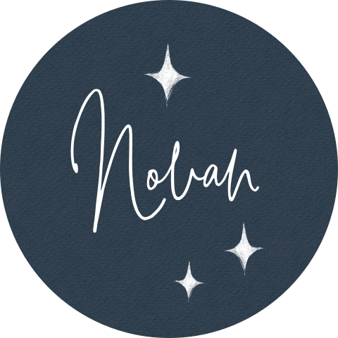 Donkerblauwe sluitsticker met naam en sterretjes