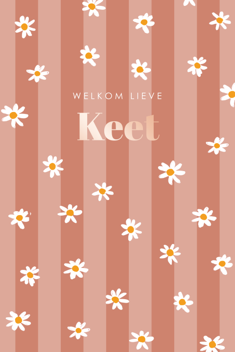 Roze geboortekaartje met madeliefjes en strepen