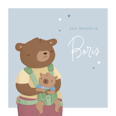 Getekend geboortekaartje met twee beertjes
