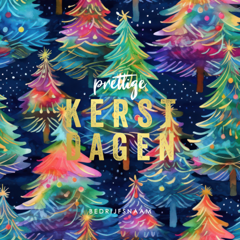 Feestelijke kerstkaart kerstbomen in een regenboog aan kleuren