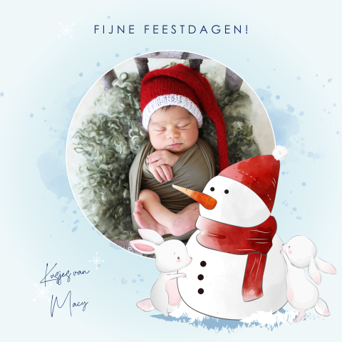 Baby's first christmas met sneeuwpop, konijntjes en foto
