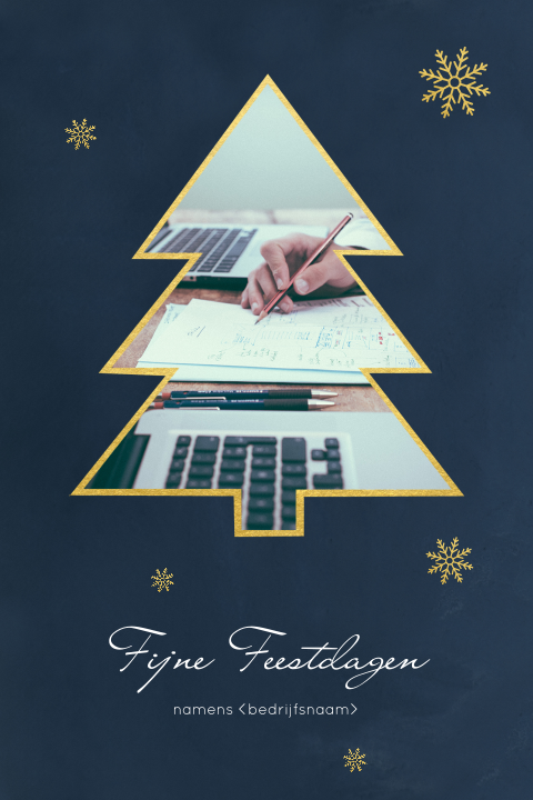 Kerstkaart business met foto in gouden kerstboom
