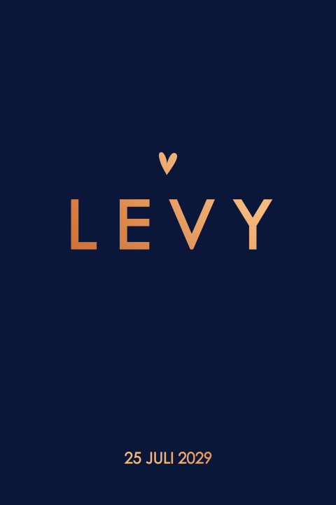 Clean donkerblauw geboortekaartje voor een zoon met hartje